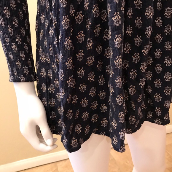 Forever 21 Boho Peasant Top Size Small Blue Tan Criss Cross Back Swing Tee - Picture 6 of 13